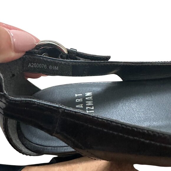 STUART WEITZMAN Black Patent Leather Peeptoe Buckle Flats Size 6.5 - Picture 3 of 9